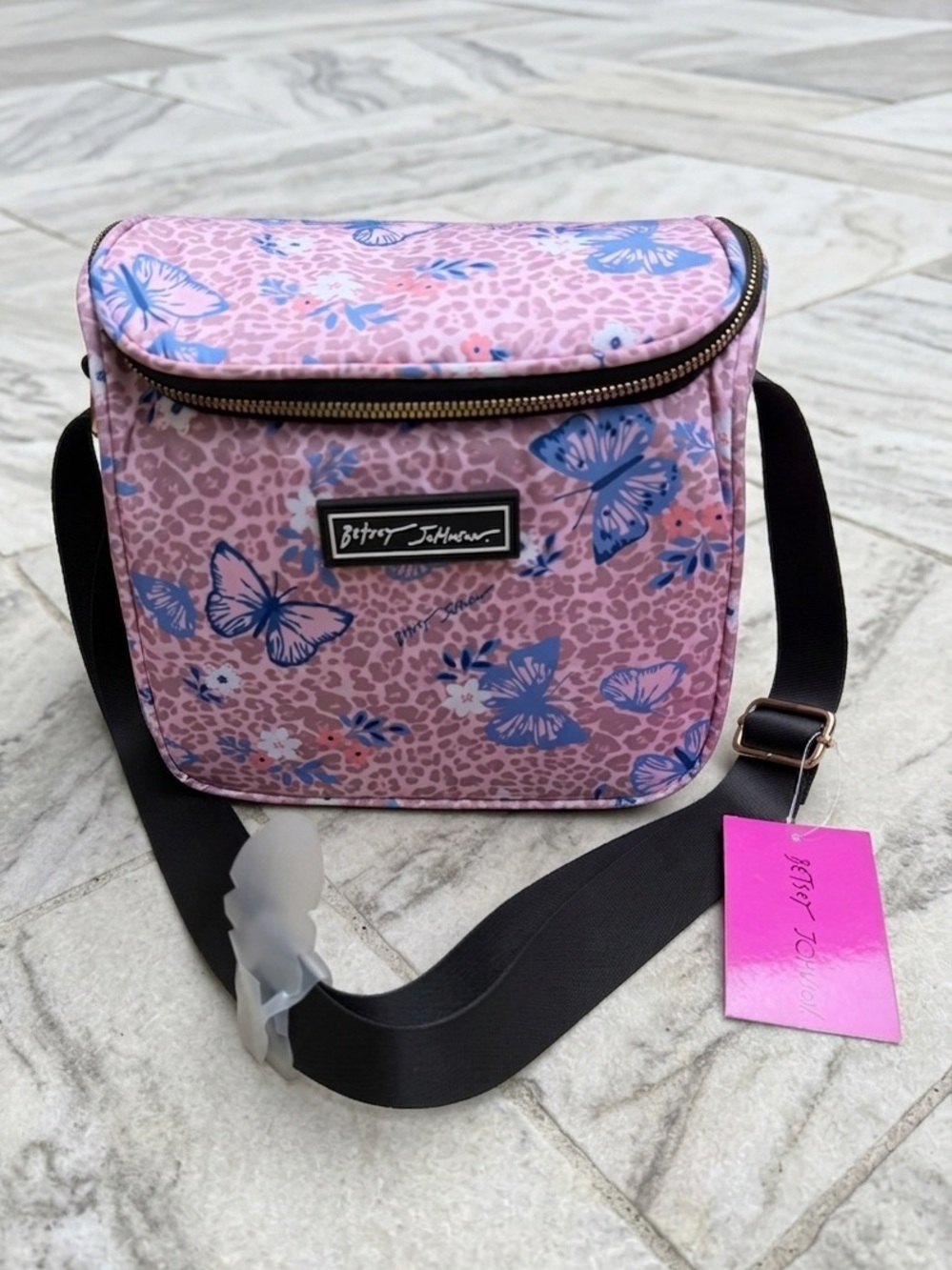 🆕Betsey Johnson Insulated Lunch Tote Bag Pink Butterfly Floral Animal Print